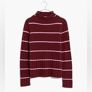 NWOT Madewell Striped Red Pink Turtleneck Sweater Size L